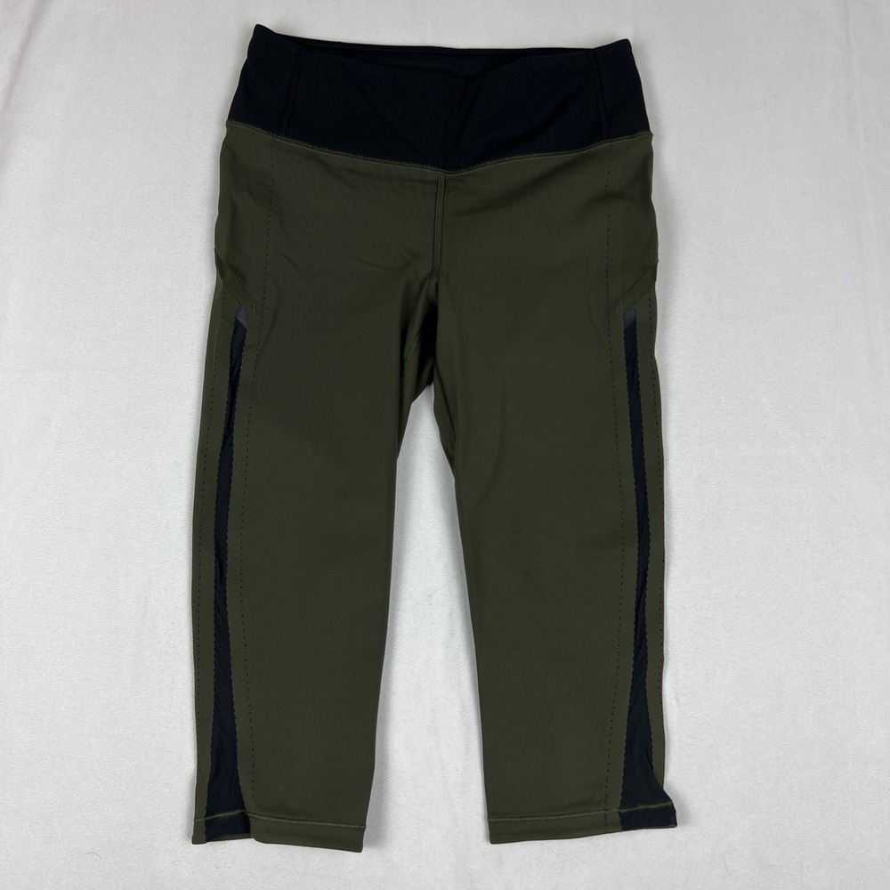 Lululemon‎ Leggings Womens Size 6 Smooth Stride High Rise Cropped Black Green